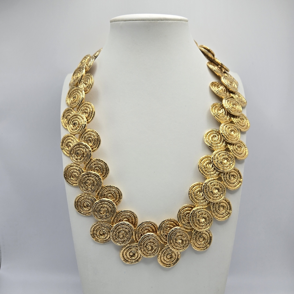 Goldtone Statement Necklace Choker Spiral Mogul Mobwife Modernist Etruscan Vtg - Picture 1 of 5